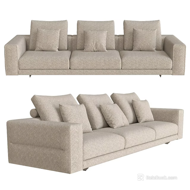 Light Beige Fabric Sectional Sofa With Plush Cushions Modern Living Room Furniture Design 3d model 