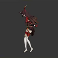 Anime Female Character Design With Red Bow Dark Hair Red Black Outfit White Stockings And Red Props
