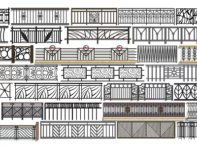 Various Decorative Fence Styles Featuring Ornate Patterns And Wrought Iron Railings 3d model