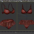 Burgundy Lace Decorated Underwear Set With Bras And Ruffled Panties Design