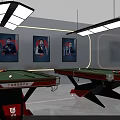 Billiard Room Interior With Two Tables Three Portraits And Ceiling Lights 3d model