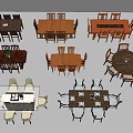 Various Style Wooden Dining Table Set With Rectangular Round Square Tables And Chairs 3d model