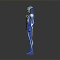 Blue And White Game Movie Character With Golden Chest Decoration Standing Pose