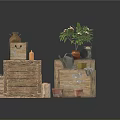 Rustic Wooden Crates Display Potted Plant Watering Can Soap Household Items
