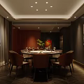 Luxurious Private Dining Room Interior With Decorative Wall Mural Dining Table And Chairs 3d model