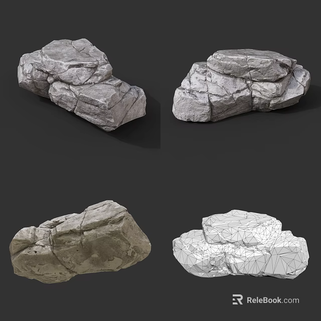Detailed Natural Stone 3D Models Showcasing Realistic Texture And Wireframe Views 3d model 