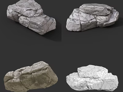 Detailed Natural Stone 3D Models Showcasing Realistic Texture And Wireframe Views 3d model