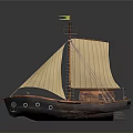 Wooden Sailing Boat With Yellow Sails Mast And Brown Hull Design