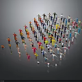 Colorful Human Figures Forming Arrow Shape On Gray Background