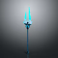 Blue Glowing Trident With Three Prongs Decorative Top And Long Handle