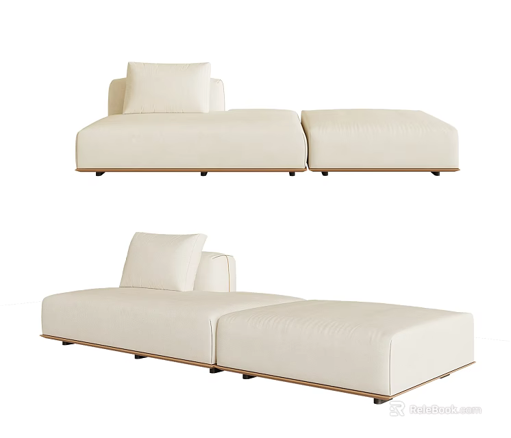 Modern White Sectional Sofa Upholstered Design With Modular Seats And Wooden Legs 3d model 