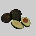 Ripe Whole and Halved Avocado with Creamy Flesh and Brown Seed