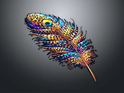 Vibrant Peacock Feather With Colorful Spotted Patterns And Iridescent Details 3d model
