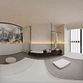 Modern Minimalist Spa Room With Two Beds White Sheets Brown Towels Green Artwork Soft Lighting