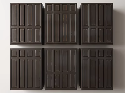Modern Six Dark Wooden Wardrobes With Panel Doors And Organized Arrangement 3d model