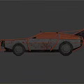 Rusty Metal Cyberpunk Car With Wrecked Frame And 3D Model Design