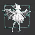 Game Movie Female Character With Bat Wings Purple Blue Fantasy Outfit And Framed Design