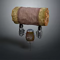 Game Movie Character With Mechanical Arms Supporting Rolled Body And Canister Base