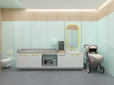 Modern Baby Care Room Interior With Cabinets Mirror Stroller 3d model