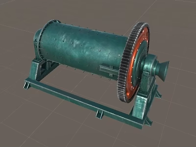 Green Drum Type Industrial Equipment with Red Gear on Metal Stand 3d model