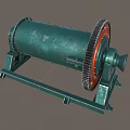 Green Drum Type Industrial Equipment with Red Gear on Metal Stand