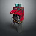 Vintage Public Telephone Booth With Red Awning Green Top And Chained Structure