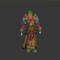 A Man with Gray Hair Wearing Brown Armor and Robe with Red Yellow Decorations