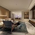 Modern Open Plan Living And Dining Room With Cozy Furniture And Elegant Marble Flooring