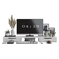 Computer Monitor Setup With Keyboard Mouse On Modern TV Stand And Decorative Plants