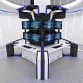 Modern Futuristic Control Console With Multiple Screens Blue Lighting And Circular Design 3d model