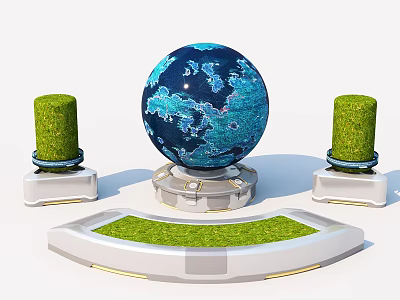 Modern Road Facilities With Green Cylindrical Structures And Grass Turf Platform 3d model