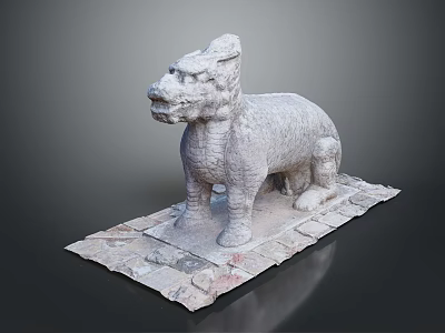 Ancient Style Stone Mythical Beast Sculpture With Carved Texture And Stone Base 3d model