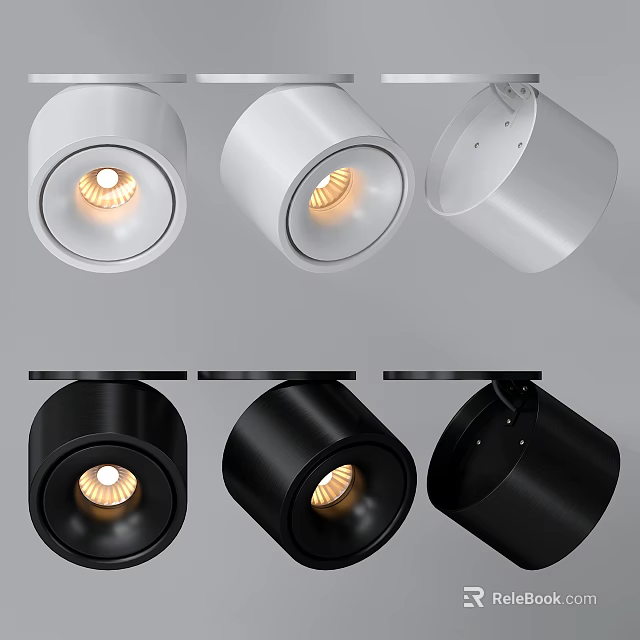 Modern White And Black Downlights And Spotlights With Sleek Design And Warm Lighting 3d model 