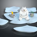 Cute Cartoon Scene With Polar Bear Sitting On Ice Floes And Playful Seals