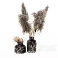 Decorative Textured Dark Vases With Dried Pampas Grass Floral Arrangement