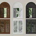 Arch and Rectangle Blinds in Brown White Black Colors with Green Leaf Background 3d model