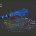 Tactical Assault Rifle With Red Black Yellow Design Barrel Magazines And Blueprints