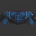 Superhero Character Wearing Blue Black Red Costume Standing Pose On Reflective Floor With Dark Background