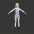 Game Movie Character with Blonde Hair Blue Plaid Skirt and White Coat Standing Pose