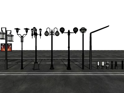 Various Outdoor Lights Designs For Street And Outdoor Areas With Different Lamp Posts 3d model