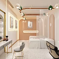 Modern Beauty and Hair Salon Interior with Decorative Lights Beauty Bed and Styling Chairs