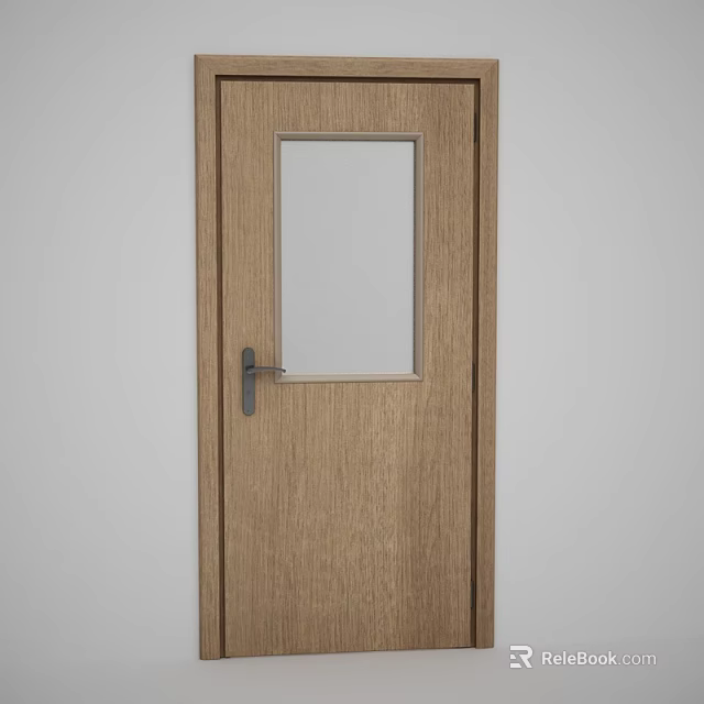 Wooden Swing Door With Glass Panel And Metal Handle For Interior Use 3d model 