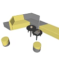Modern Yellow Grey Sofa Coffee Table Set With Round Stools And Black Tables 3d model