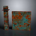 Rusted Turquoise Decorative Pillar And Square Box With Orange Rust Details