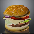 Delicious Fresh Hamburger With Sesame Seed Bun Tomato Red Onion Lettuce Cheese And Beef Patty