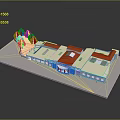 Modern White Building Featuring Red Roof Sections Green Trees Sand Area And Windows