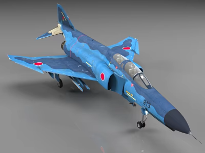 Blue Fighter Jet Model With Red Circular Emblems Number 412 And Landing Gear Details 3d model