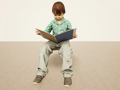 Man Sitting On The Floor Reading A Book Wearing Green Shirt And Gray Pants 3d model