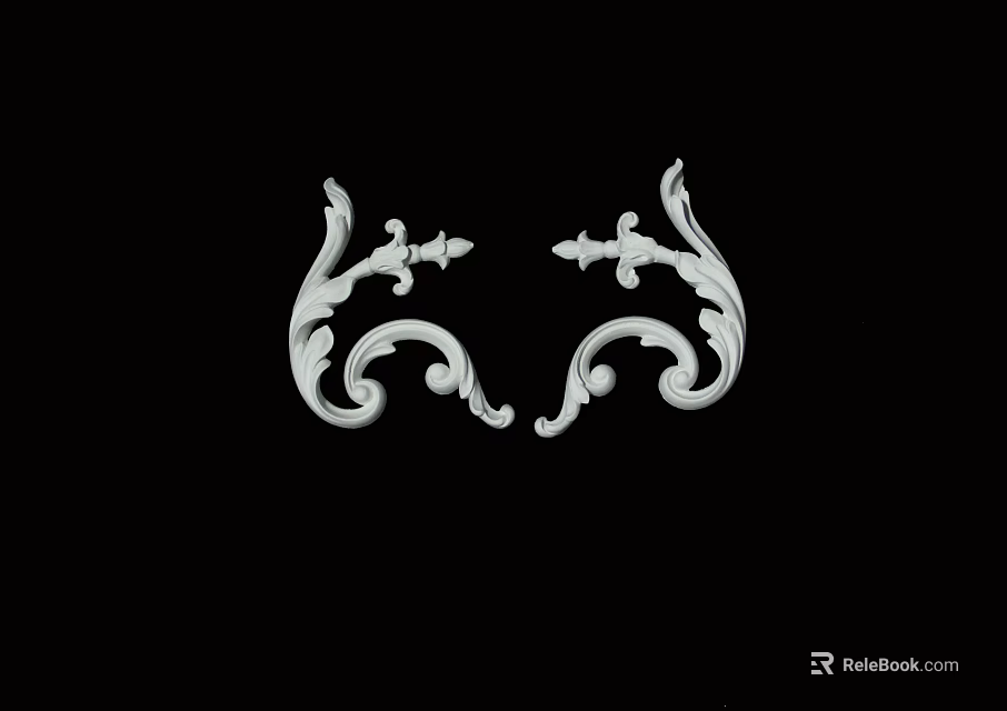 Intricate Carved Decorative Elements With Curved Scrolls And Symmetrical Patterns 3d model 