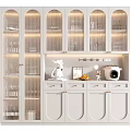 Elegant White Wine Cabinet With Glass Doors Interior Lighting And Decorative Items